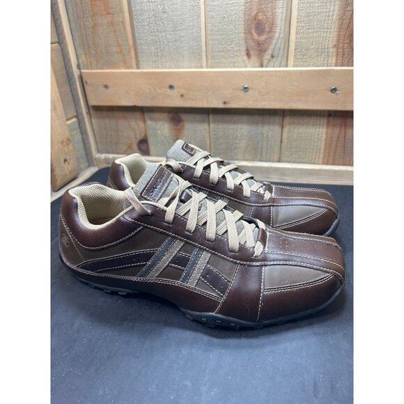 Skechers Mens Citywalk Malton Oxford Sneaker Brown Leather Size 11 - Picture 1 of 9